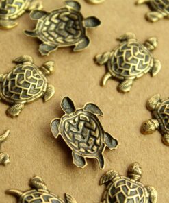6 pc. Small Antique Brass Plated Turtles: 19mm by 13mm - made in USA | AB-219