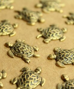 6 pc. Small Antique Brass Plated Turtles: 19mm by 13mm - made in USA | AB-219