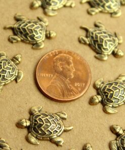 6 pc. Small Antique Brass Plated Turtles: 19mm by 13mm - made in USA | AB-219