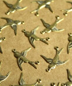 6 pc. Antique Brass Plated 2 Loop Bird Connector Facing Left Sparrow Swallow Songbird Flying East Spring Summer Birds Flight | AB-264