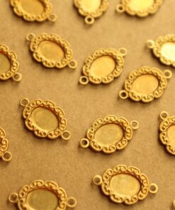 8 pc. Raw Brass Oval Cabochon Connector Settings: 15mm by 9mm - made in USA | RB-1316