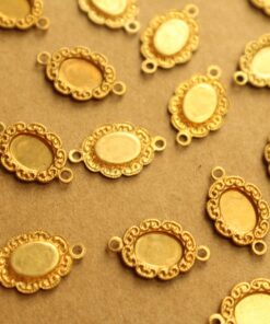 8 pc. Raw Brass Oval Cabochon Connector Settings: 15mm by 9mm - made in USA | RB-1316