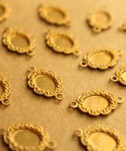 8 pc. Raw Brass Oval Cabochon Connector Settings: 15mm by 9mm - made in USA | RB-1316