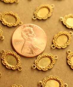 8 pc. Raw Brass Oval Cabochon Connector Settings: 15mm by 9mm - made in USA | RB-1316