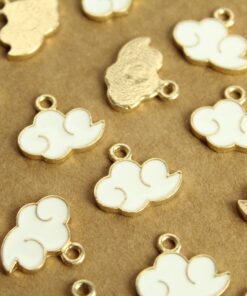 10 pc. White and Gold Enameled Cloud Charms, 15mm x 19mm | MIS-164*