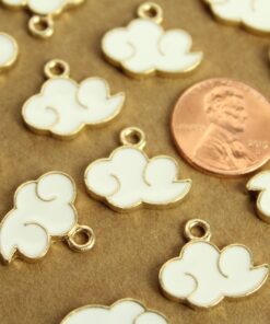 10 pc. White and Gold Enameled Cloud Charms, 15mm x 19mm | MIS-164*
