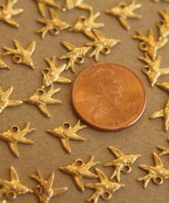10 pc. Tiny Raw Brass Swooping Bird with Loop, 10mm by 10mm - made in USA | RB-240