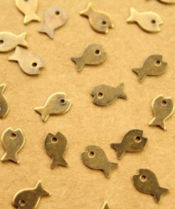 20 pc. Tiny Antique Brass Plated Flat Fish Stampings : 8mm by 5mm - made in USA | AB-194