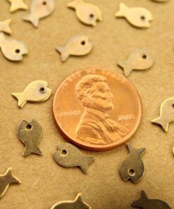 20 pc. Tiny Antique Brass Plated Flat Fish Stampings : 8mm by 5mm - made in USA | AB-194