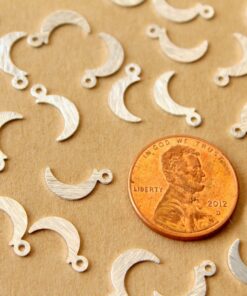 12 pc. Silver Plated Brass Tiny Brushed Moon Charms, 11.5mm x 5.5mm | MIS-450