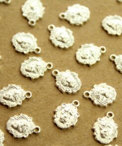 8 pc. Small Silver Plated Brass Lion Head Charms: 8mm by 10mm - made in USA | SI-402