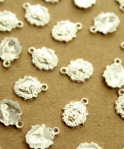 8 pc. Small Silver Plated Brass Lion Head Charms: 8mm by 10mm - made in USA | SI-402
