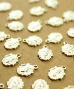 8 pc. Small Silver Plated Brass Lion Head Charms: 8mm by 10mm - made in USA | SI-402