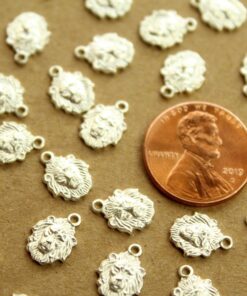 8 pc. Small Silver Plated Brass Lion Head Charms: 8mm by 10mm - made in USA | SI-402