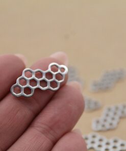 4 pc. Stainless Steel Honeycomb Charms, Laser Cut Pendants, 26mm x 12mm | MIS-253**
