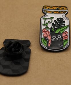 1 pc. Cat in a Terrarium Jar Enamel Pin Brooch, 30mm x 18mm | MIS-034