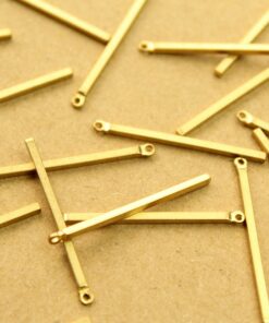 12 pc. Raw Brass Narrow Bar Charms with One Hole: 30mm by 1.5mm | MIS-176*