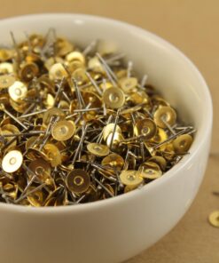 100 pc. Stainless steel earring posts with raw brass pads, 6mm pad * Also available in 500 and 1000 piece * | FI-001
