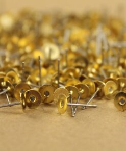100 pc. Stainless steel earring posts with raw brass pads, 6mm pad * Also available in 500 and 1000 piece * | FI-001