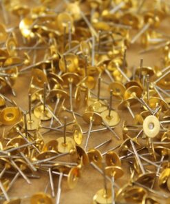 100 pc. Stainless steel earring posts with raw brass pads, 6mm pad * Also available in 500 and 1000 piece * | FI-001