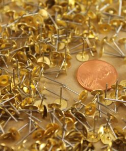 100 pc. Stainless steel earring posts with raw brass pads, 6mm pad * Also available in 500 and 1000 piece * | FI-001