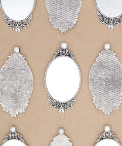 4 pc. Embellished Oval Antique Silver Pendant Bezel Setting, 30mm x 40mm settings | MIS-230*