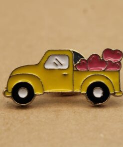 1 pc. Yellow Truck with Trunk Full of Hearts Enamel Pin, 27.5mm x 13.5mm | TMP-004*