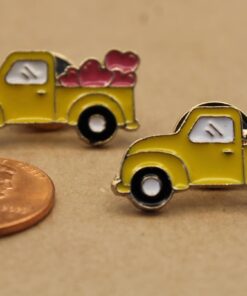 1 pc. Yellow Truck with Trunk Full of Hearts Enamel Pin, 27.5mm x 13.5mm | TMP-004*