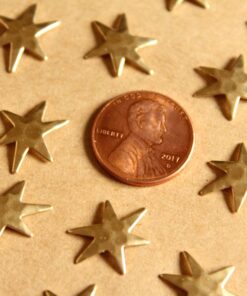 12 pc. Small Raw Brass Hammered Star Burst Stampings: 16mm by 13mm - made in USA | RB-1121