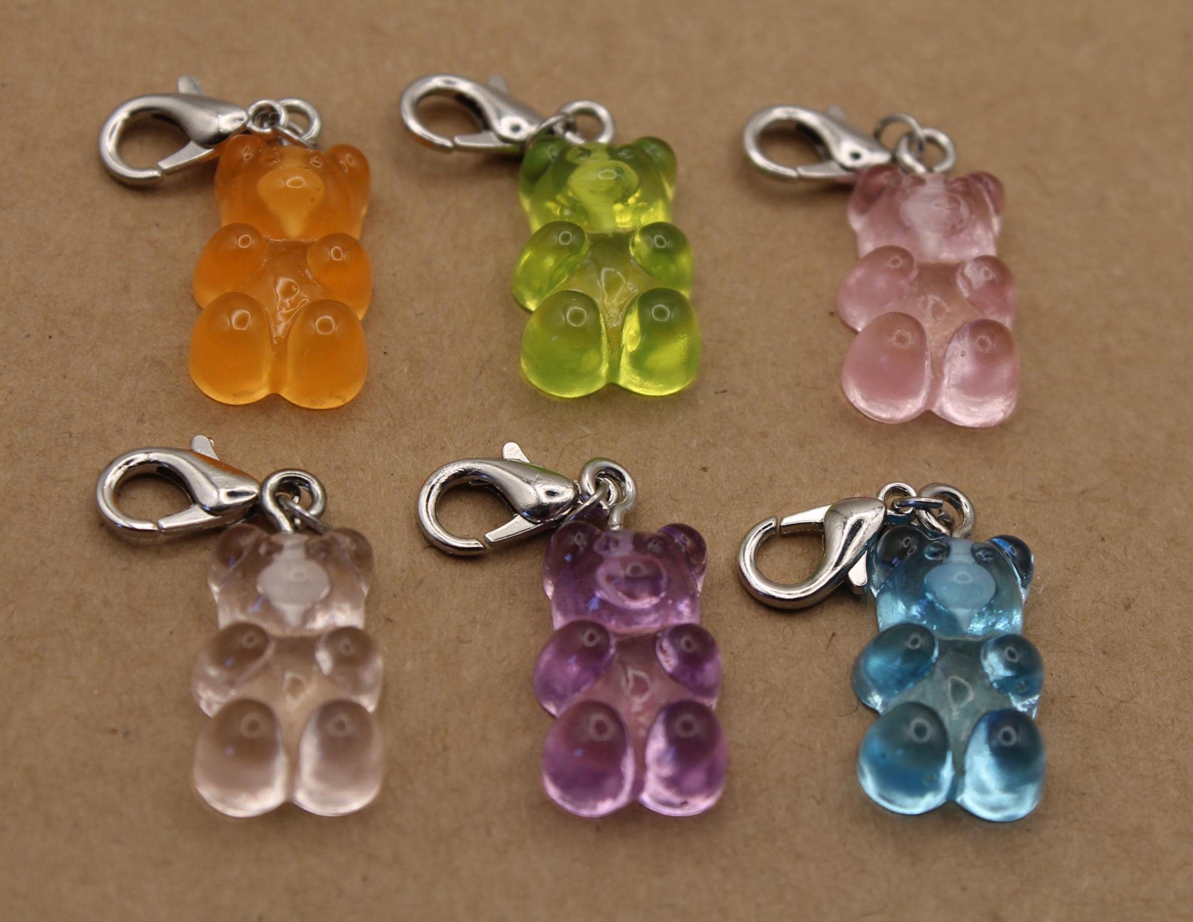 10 pc. Resin Gummy Bear Charms with Lobster Clasp, Mixed Colors, 34mm | MIS-455*