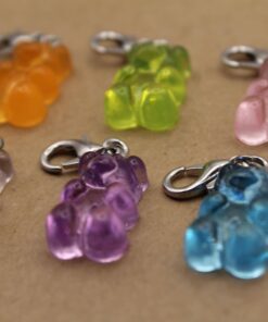 10 pc. Resin Gummy Bear Charms with Lobster Clasp, Mixed Colors, 34mm | MIS-455*