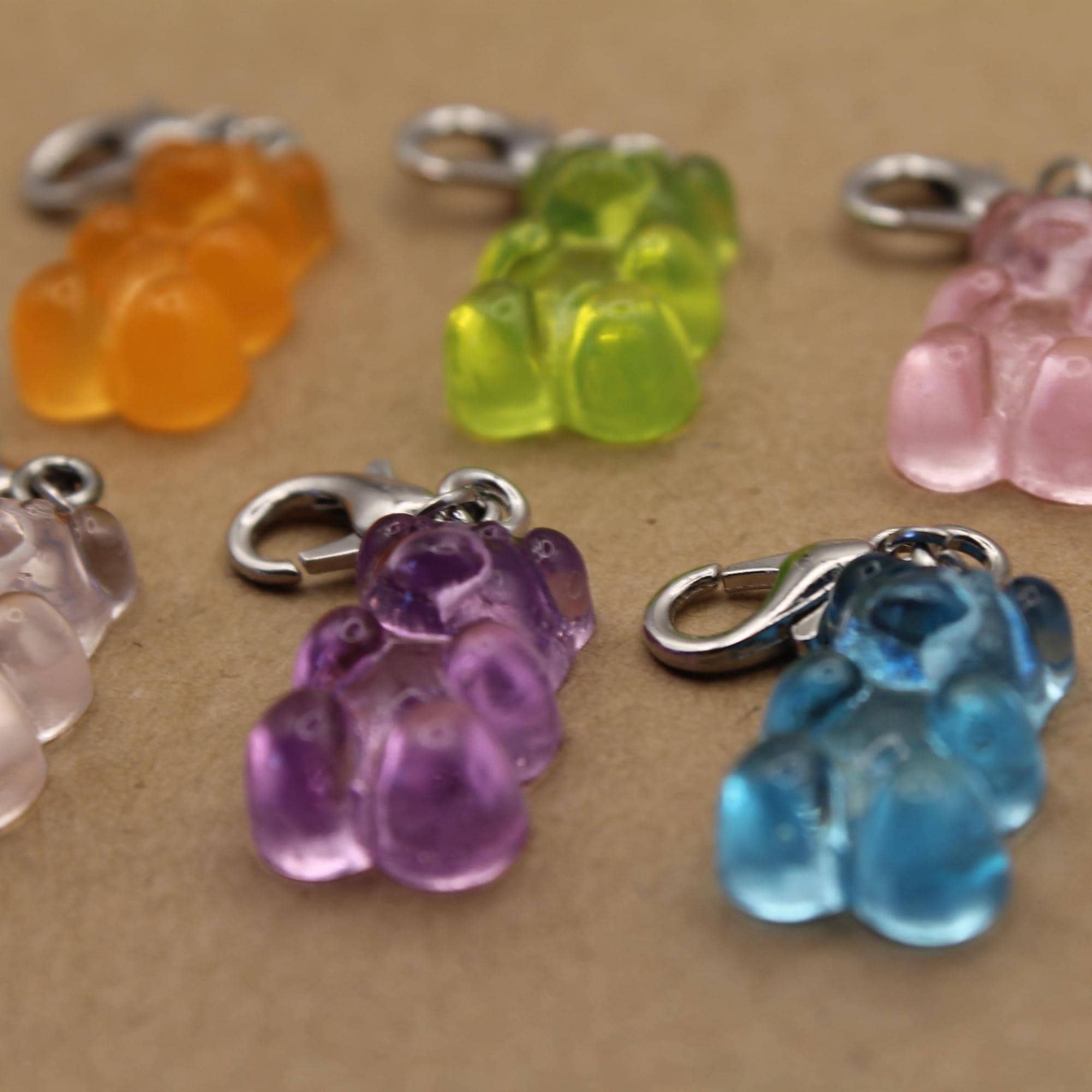 10 pc. Resin Gummy Bear Charms with Lobster Clasp, Mixed Colors, 34mm | MIS-455*