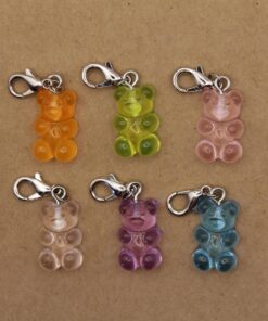 10 pc. Resin Gummy Bear Charms with Lobster Clasp, Mixed Colors, 34mm | MIS-455*