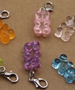 10 pc. Resin Gummy Bear Charms with Lobster Clasp, Mixed Colors, 34mm | MIS-455*