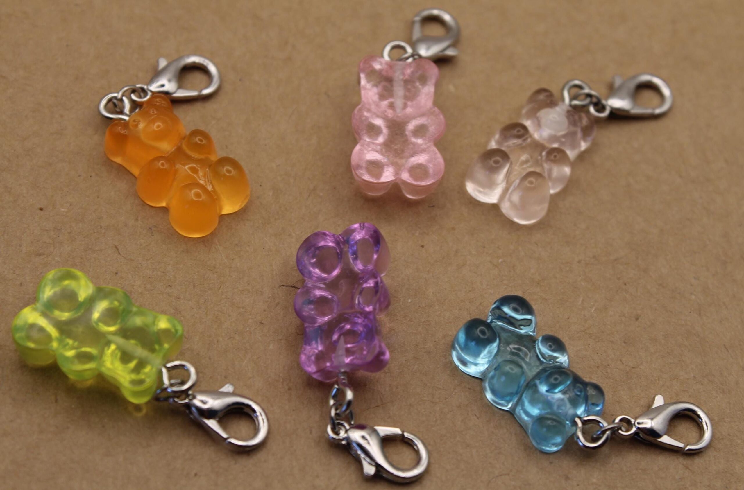 10 pc. Resin Gummy Bear Charms with Lobster Clasp, Mixed Colors, 34mm | MIS-455*