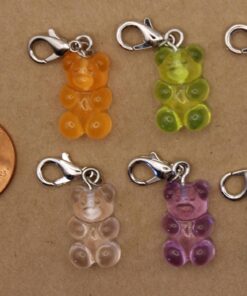 10 pc. Resin Gummy Bear Charms with Lobster Clasp, Mixed Colors, 34mm | MIS-455*