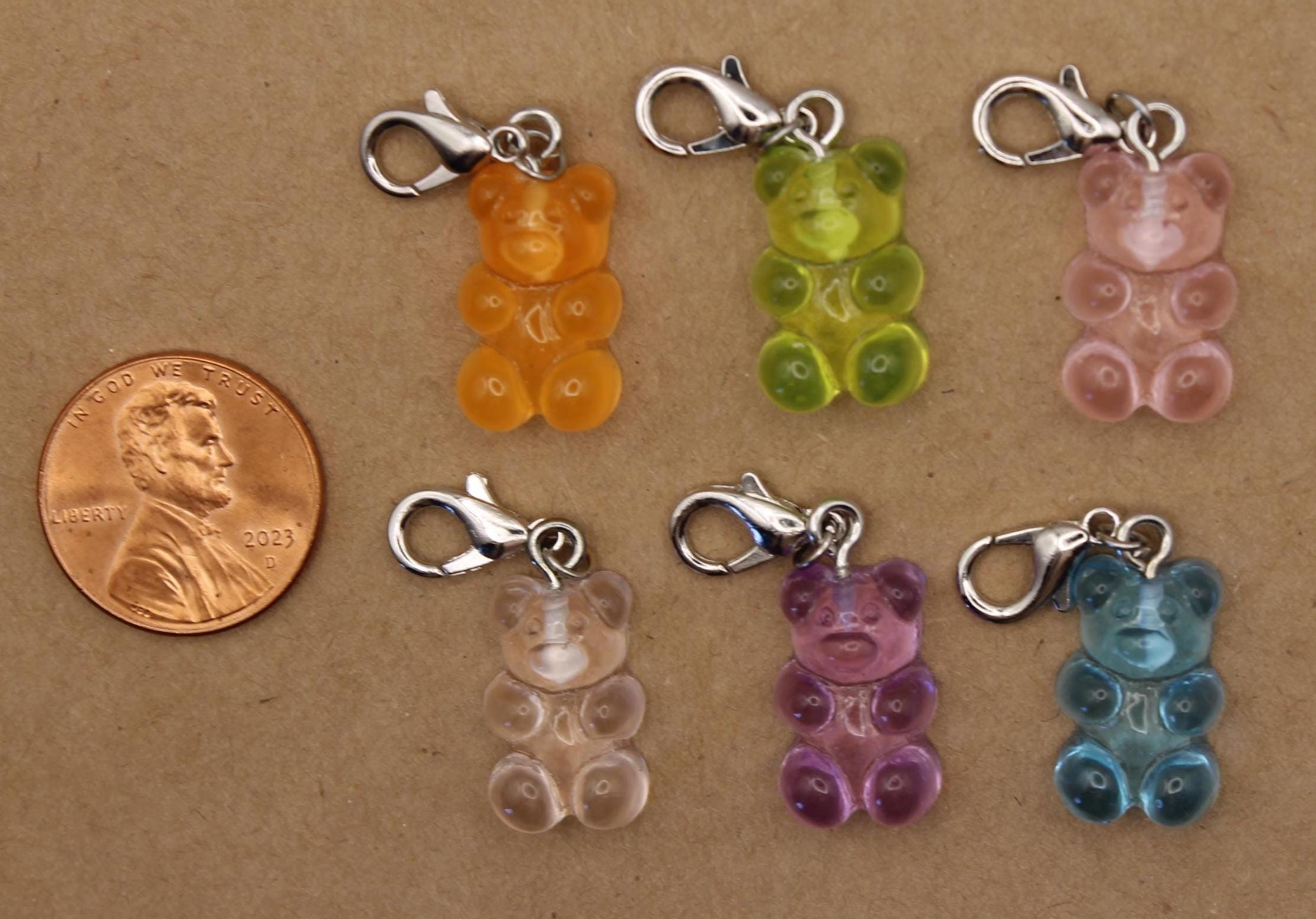 10 pc. Resin Gummy Bear Charms with Lobster Clasp, Mixed Colors, 34mm | MIS-455*