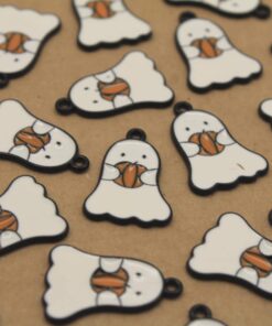 8 pc. Enameled Ghost with Pumpkin Charms, 22mm x 15mm | TMP-041