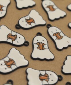8 pc. Enameled Ghost with Pumpkin Charms, 22mm x 15mm | TMP-041