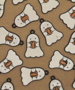 8 pc. Enameled Ghost with Pumpkin Charms, 22mm x 15mm | TMP-041