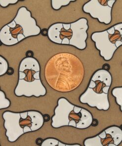 8 pc. Enameled Ghost with Pumpkin Charms, 22mm x 15mm | TMP-041