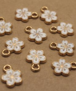 10 pc. White and Gold Enameled Hibiscus Flower Charms, 14.5mm x 12mm | MIS-513*