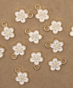 10 pc. White and Gold Enameled Hibiscus Flower Charms, 14.5mm x 12mm | MIS-513*