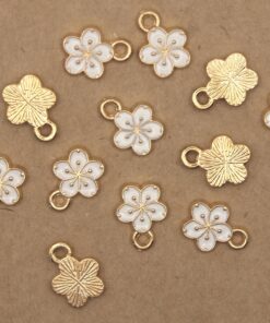 10 pc. White and Gold Enameled Hibiscus Flower Charms, 14.5mm x 12mm | MIS-513*
