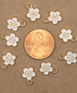 10 pc. White and Gold Enameled Hibiscus Flower Charms, 14.5mm x 12mm | MIS-513*