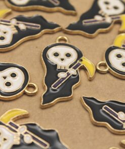 8 pc. Enameled Grim Reaper with Skull Face Charms, 28.5mm x 16mm | MIS-519