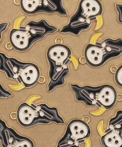 8 pc. Enameled Grim Reaper with Skull Face Charms, 28.5mm x 16mm | MIS-519