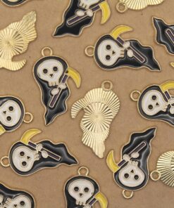 8 pc. Enameled Grim Reaper with Skull Face Charms, 28.5mm x 16mm | MIS-519