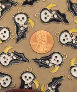 8 pc. Enameled Grim Reaper with Skull Face Charms, 28.5mm x 16mm | MIS-519