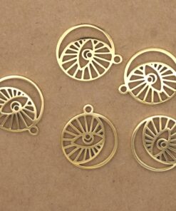 2 pc. Gold-Plated Boho Moon & Evil Eye Charms, All-Seeing Eye, Stainless Steel, 17mm x 14.5mm | TMP-045